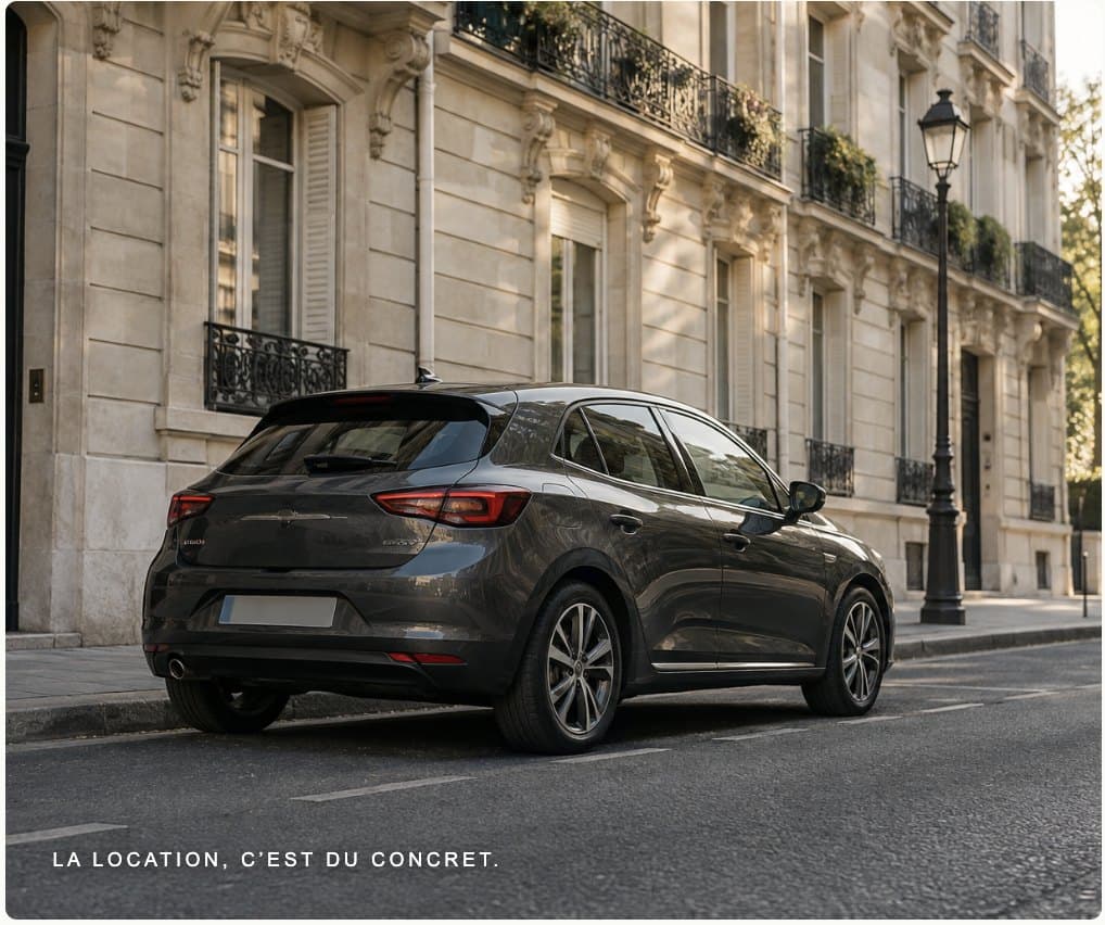 Une voiture de location garée en ville, entre deux départs